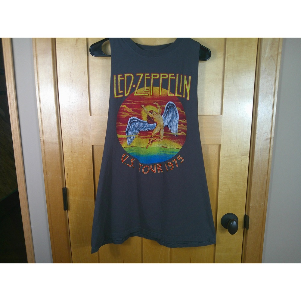 Led Zeppelin US Tour 1975 Graphic Muscle Tee Brown Men's XL Icarus Swan Song